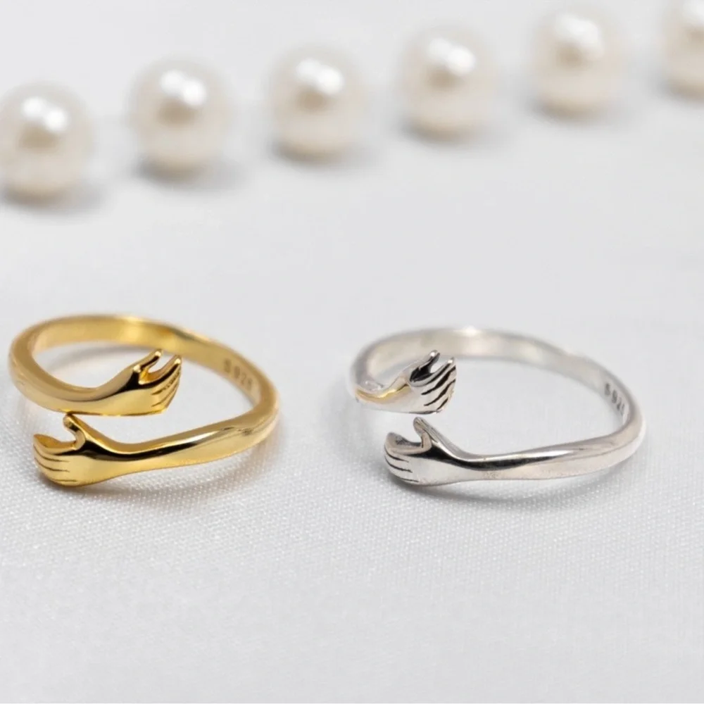 925 Sterling Silver Hug Ring Adjustable Minimalist Love Jewelry Gift